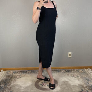 Beyond Yoga Spacedye Icon Midi Bodycon Dress Size M Night Black Square Neck